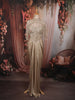 Champagne Gold Heavy Sequins and Kartana Embroidered Design Holographic Corset Party Wear Gown with Cape Sleeves