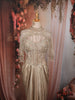 Champagne Gold Heavy Sequins and Kartana Embroidered Design Holographic Corset Party Wear Gown with Cape Sleeves