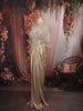 Champagne Gold Heavy Sequins and Kartana Embroidered Design Holographic Corset Party Wear Gown with Cape Sleeves