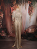 Champagne Gold Heavy Sequins and Kartana Embroidered Design Holographic Corset Party Wear Gown with Cape Sleeves