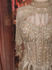Champagne Gold Heavy Sequins and Kartana Embroidered Design Holographic Corset Party Wear Gown with Cape Sleeves