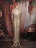 Champagne Gold Heavy Sequins and Kartana Embroidered Design Holographic Corset Party Wear Gown with Cape Sleeves
