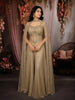 Champagne Gold Heavy Sequins and Zardozi Embroidered Design Net Palazzo Suit With Cape Style Over Coat