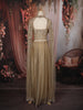 Champagne Gold Heavy Sequins and Zardozi Embroidered Design Net Palazzo Suit With Cape Style Over Coat