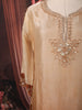 Champagne Gold Ombre Brown Floral Sequins Embroidered Design Organza Straight Cut Salwar Suit with Matching Dupatta