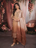 Champagne Gold Ombre Brown Floral Sequins Embroidered Design Organza Straight Cut Salwar Suit with Matching Dupatta