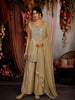 Champagne Gold Paisley Beads Embroidered Design Tissue Silk Palazzo Suit with Dupatta