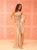 Champagne Gold Pearl Embroidered Design Holographic Indo Western Draped Skirt Corset Top