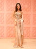 Champagne Gold Pearl Embroidered Design Holographic Indo Western Draped Skirt Corset Top