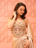 Champagne Gold Pearl Embroidered Design Holographic Indo Western Draped Skirt Corset Top