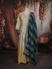 Ash and Champagne Gold Sequins and Beads Embroidered Design Tissue Silk Gown with Contrast Stripes Dupatta