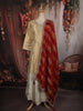 Champagne Gold Sequins and Beads Embroidered Design Tissue Silk Gown with Contrast Stripes Dupatta
