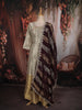 Ash Grey and Champagne Gold Sequins and Beads Embroidered Design Tissue Silk Gown with Contrast Stripes Dupatta