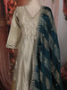 Ash and Champagne Gold Sequins and Beads Embroidered Design Tissue Silk Gown with Contrast Stripes Dupatta