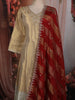 Champagne Gold Sequins and Beads Embroidered Design Tissue Silk Gown with Contrast Stripes Dupatta