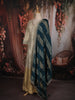 Ash and Champagne Gold Sequins and Beads Embroidered Design Tissue Silk Gown with Contrast Stripes Dupatta