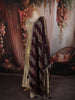 Champagne Gold Sequins and Beads Embroidered Design Tissue Silk Gown with Contrast Stripes Dupatta