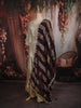 Ash Grey and Champagne Gold Sequins and Beads Embroidered Design Tissue Silk Gown with Contrast Stripes Dupatta