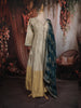 Ash and Champagne Gold Sequins and Beads Embroidered Design Tissue Silk Gown with Contrast Stripes Dupatta