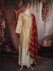 Champagne Gold Sequins and Beads Embroidered Design Tissue Silk Gown with Contrast Stripes Dupatta