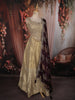 Champagne Gold Sequins and Beads Embroidered Design Tissue Silk Gown with Contrast Stripes Dupatta