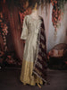 Ash Grey and Champagne Gold Sequins and Beads Embroidered Design Tissue Silk Gown with Contrast Stripes Dupatta