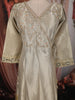 Ash and Champagne Gold Sequins and Beads Embroidered Design Tissue Silk Gown with Contrast Stripes Dupatta