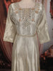 Ash Grey and Champagne Gold Sequins and Beads Embroidered Design Tissue Silk Gown with Contrast Stripes Dupatta