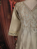 Ash and Champagne Gold Sequins and Beads Embroidered Design Tissue Silk Gown with Contrast Stripes Dupatta