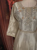 Ash Grey and Champagne Gold Sequins and Beads Embroidered Design Tissue Silk Gown with Contrast Stripes Dupatta