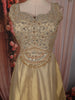 Champagne Gold Sequins and Beads Embroidered Design Tissue Silk Gown with Contrast Stripes Dupatta