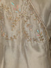 Ash and Champagne Gold Sequins and Beads Embroidered Design Tissue Silk Gown with Contrast Stripes Dupatta
