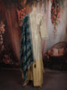 Ash and Champagne Gold Sequins and Beads Embroidered Design Tissue Silk Gown with Contrast Stripes Dupatta