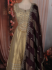 Champagne Gold Sequins and Beads Embroidered Design Tissue Silk Gown with Contrast Stripes Dupatta