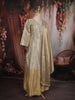 Champagne Gold Sequins and Beads Embroidered Design Tissue Silk Gown with Designer Stripes Dupatta