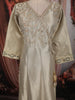 Champagne Gold Sequins and Beads Embroidered Design Tissue Silk Gown with Designer Stripes Dupatta
