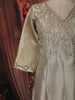 Champagne Gold Sequins and Beads Embroidered Design Tissue Silk Gown with Designer Stripes Dupatta