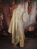 Champagne Gold Sequins and Beads Embroidered Design Tissue Silk Gown with Designer Stripes Dupatta