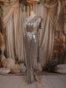 Champagne Gold Shimmer Solid Design Ready To Wear Saree with Heavy Embroidered Blouse and Hip Belt