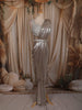 Champagne Gold Shimmer Solid Design Ready To Wear Saree with Heavy Embroidered Blouse and Hip Belt