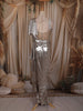 Champagne Gold Shimmer Solid Design Ready To Wear Saree with Heavy Embroidered Blouse and Hip Belt