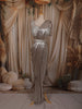 Champagne Gold Shimmer Solid Design Ready To Wear Saree with Heavy Embroidered Blouse and Hip Belt