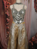 Champagne Gold Silver Mirror Embellished Design Tissue Palazzo Suit with Choker Dupatta