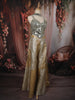 Champagne Gold Silver Mirror Embellished Design Tissue Palazzo Suit with Choker Dupatta