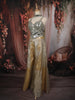 Champagne Gold Silver Mirror Embellished Design Tissue Palazzo Suit with Choker Dupatta