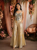 Champagne Gold Silver Mirror Embellished Design Tissue Palazzo Suit with Choker Dupatta