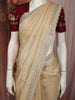 Champagne Gold Zig Zag Design Satin Saree with Scalloped Border