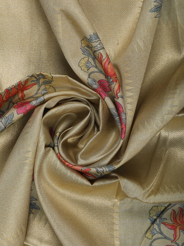 Champagne Gold floral Design Semi Tissue Saree - Diadem