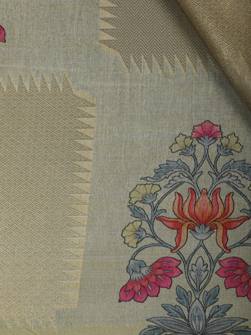 Champagne Gold floral Design Semi Tissue Saree - Diadem