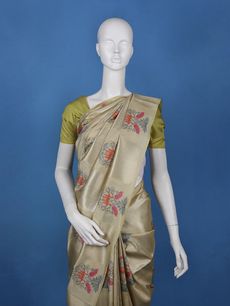Champagne Gold floral Design Semi Tissue Saree - Diadem